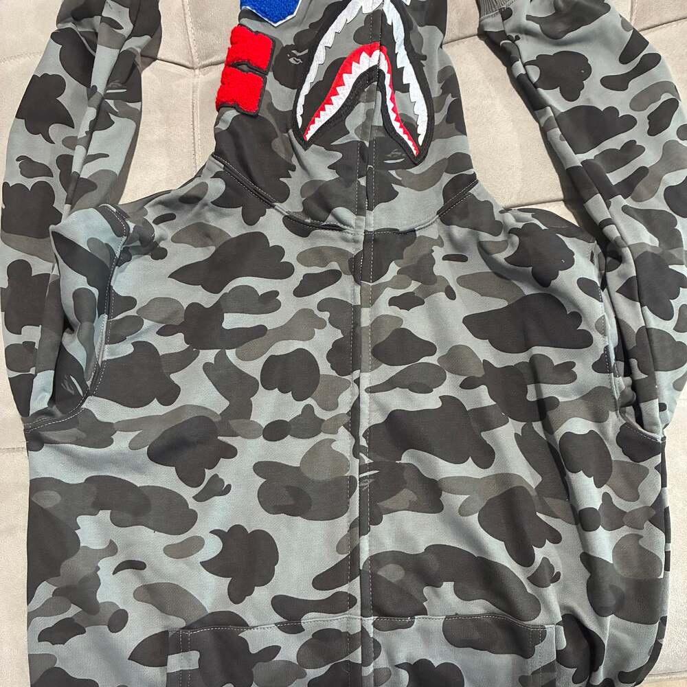 A Bathing Ape Gray Camo Shark Full Zip Hoodie